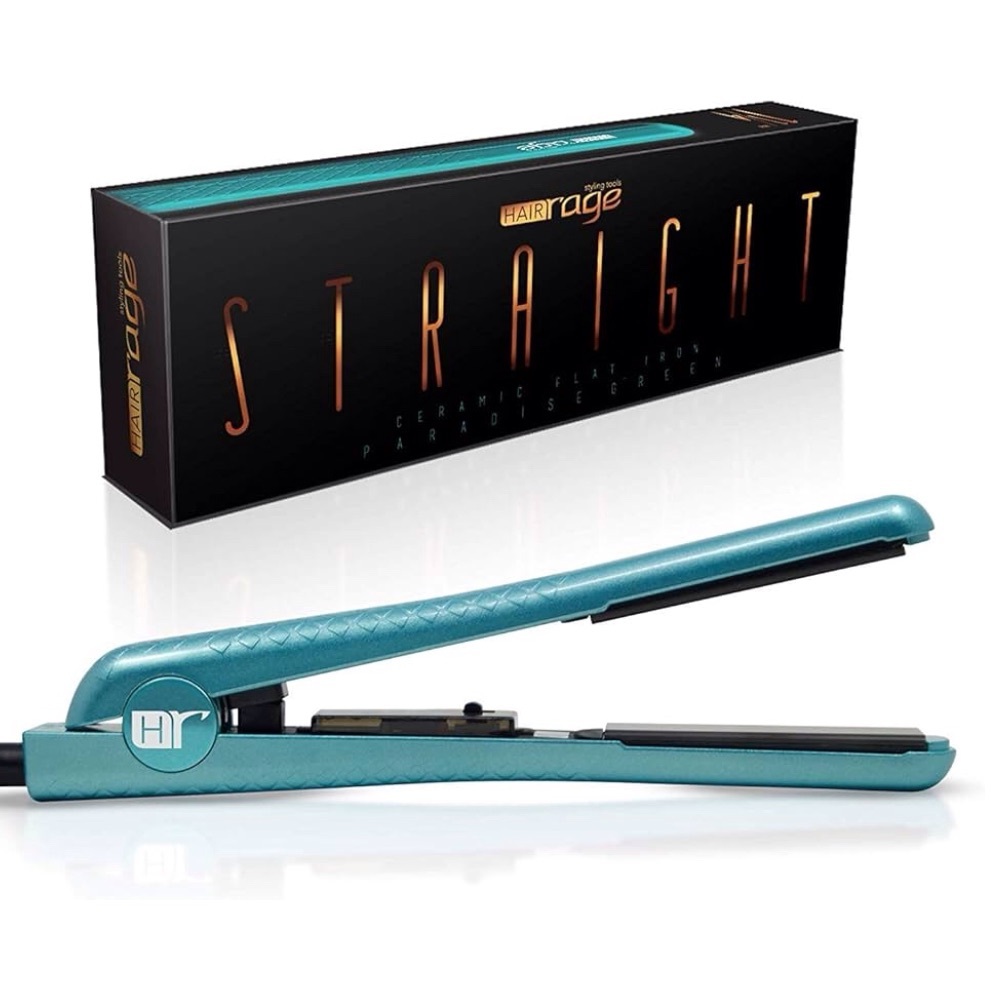 HAIR RAGE Black Tourmaline 32mm /1.25” Ceramic Flat Iron in Turquoise *Brand New